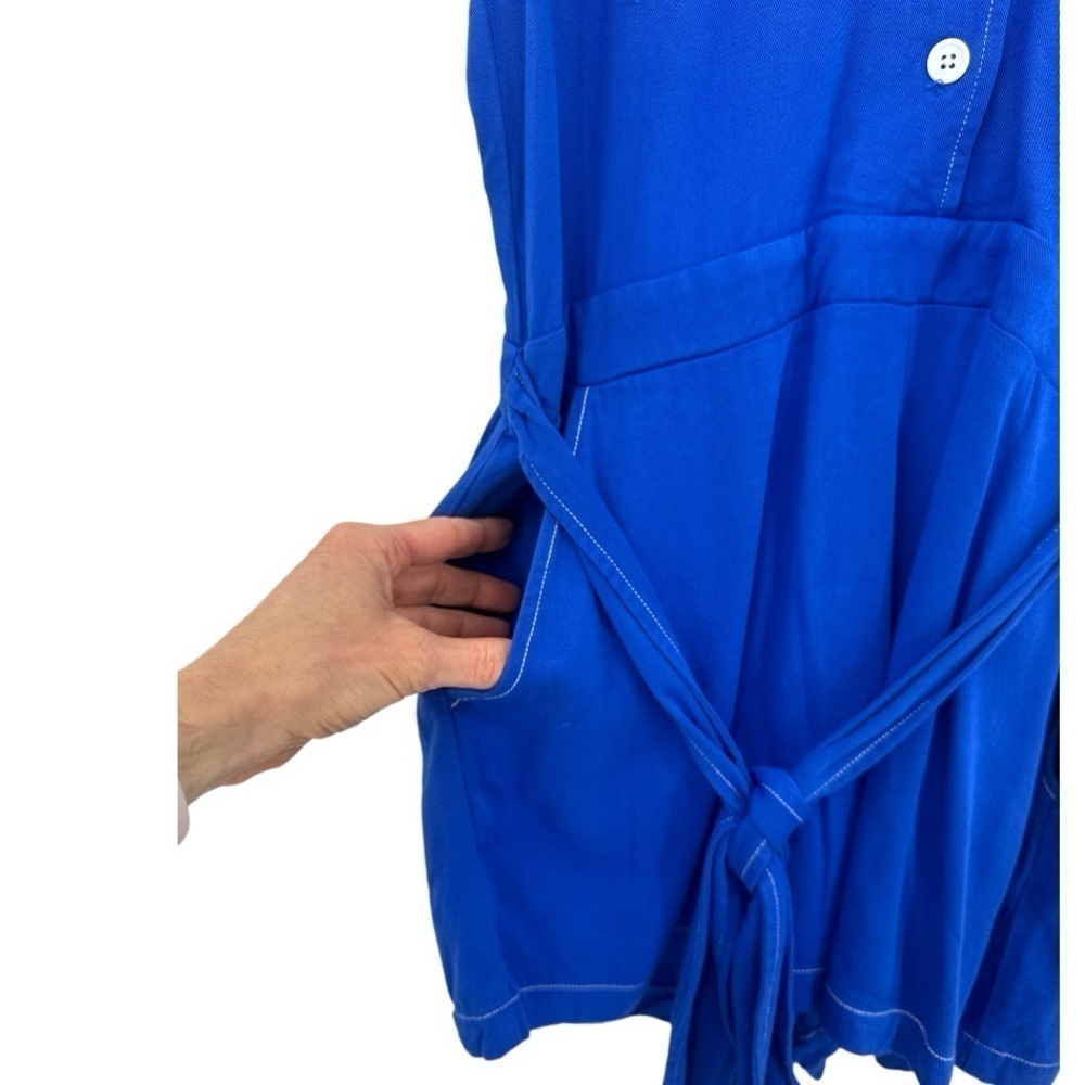 Karina Grimaldi Tencel Button Up Tie Waist Romper Jumpsuit - Blue - Size 4 - Picture 6 of 6
